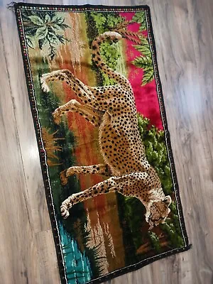 Vintage Leopard /Cheetah Cat Feline Velvet Tapestry Rug Wall Hanger 39.5 X 20.5  • $124.95