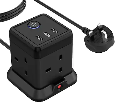 £19.99 • Buy Tower Extension Lead With 3 USB Slot 3250W 4 Gang Plug Cube Extension Cord UK