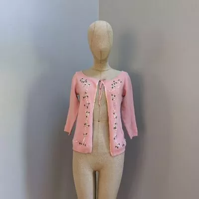 Jane Doe Collection Vintage Y2K Pink Beaded Cardigan Sweater Size M • $20
