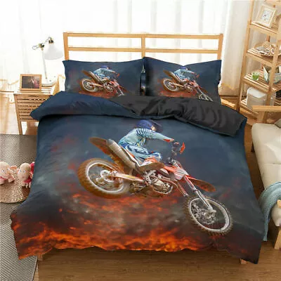 Off-Road Motorcycle Motocross Print Duvet Quilt Cover Pillowcase Bedding Set #1 • $35.41