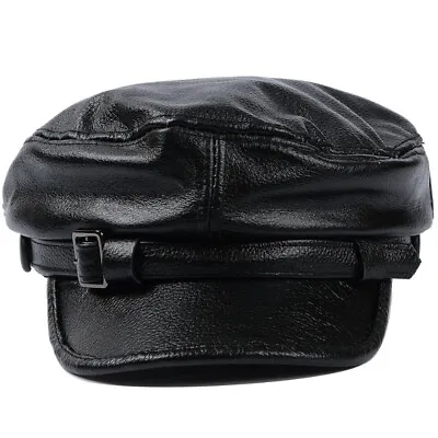 Unisex Newsboy Cap Biker PU Leather Beret Cabbie Painter Hat Flat Gatsby New • £30.31