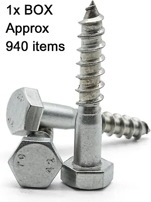 1x Box (940) LAG BOLTS HEX HEAD WOOD SCREWS COACH SCREWS ZINC PLATED 5mm X 30mm • £11.99