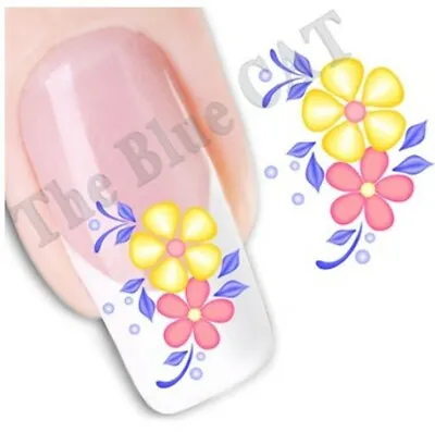 Nail Art Stickers Water Decals Transfers Pretty Yellow Pink Flowers Nail Art • £1.70