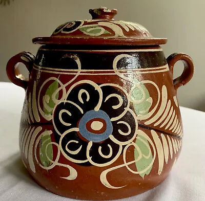 Mexican Red Clay Bean Pot Handmade Traditional Tlaquepaque Ollas De Barre 7” • $28