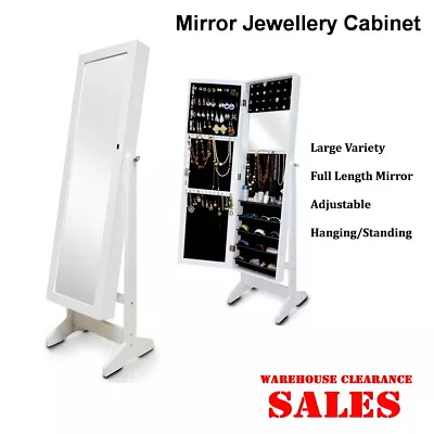 Mirror Jewellery Cabinet Storage Organiser Box Makeup Wooden Full Length • $139