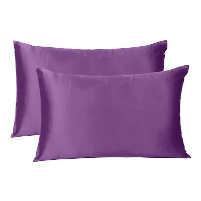 2 Pcs Premium Satin Bed Pillow Case Covers Soft Pillowcases Standard Queen King • $10.99