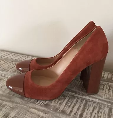 New JCrew Lena Suede Pumps Satin Cap Toe $258 8.5 Heel F5588 Dark Cognac • $179