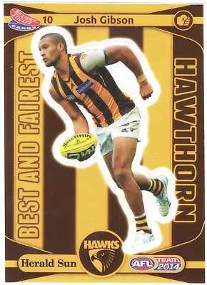 2014 AFL TEAMCOACH [BEST & FAIREST] STICKER CARD - 10 Josh GIBSON (HAWTHORN) • $3