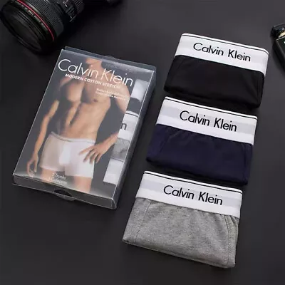 3 Packs CALVIN KLEIN BOXERS MENS BLACK/WHITE/BLUE COTTON STRETCH TRUNK Boxers • £14.99