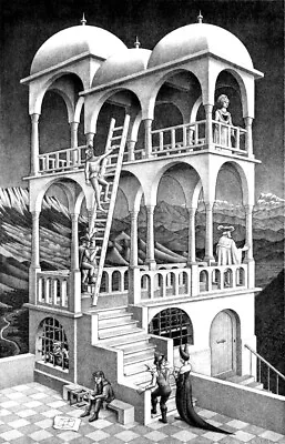 Escher Belvedere Canvas Art Print Optical Illusion Cityscape Poster A4 Picture • £14.25