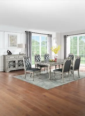 Dining Room Furniture Formal 7pc Dining Set Table Side Chairs Grey Finish Wood • $1849.99
