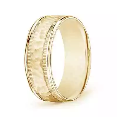 ANGARA Hammered Finish Men's Milgrain Edge Wedding Band In 14K Solid Gold • $1081.52