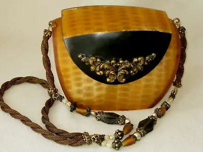 Unique Maya Evangelista Minaudiere Resin & Genuine Pearls Beaded Chain Bag • $95