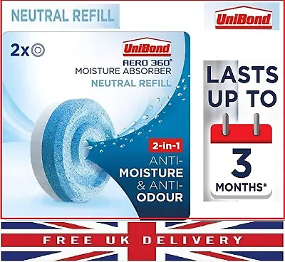 Unibond AERO 360° Moisture Absorber Neutral Refill Tab Pack Of 2 X 450g Tablets • £6.67