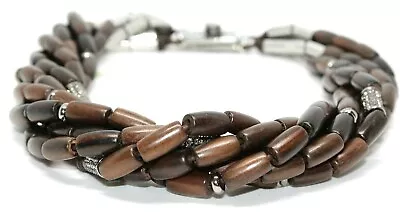 New Michael Kors Original Leather Safari Glam Diamond Necklace; Wood/ Silver • $350