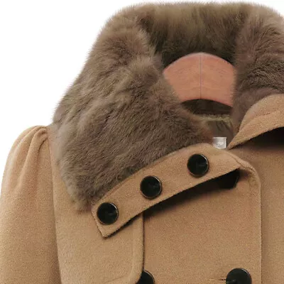 Elegant Women Ladies Fur Collared Winter Long Peacoat Coat Trench Outwear Jacket • £29.62