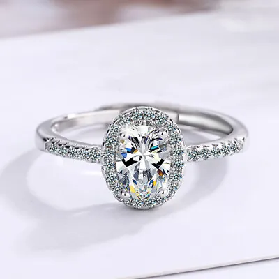 925 Sterling Silver Crystal Oval Stone Adjustable Ring Womens Jewellery New UK • £3.97