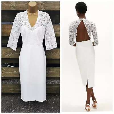 COAST White Premium Lace Bodice Open Back Midi Bodycon Occasion Dress UK 14 • £45