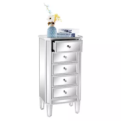 VINGLI Mirrored Dresser 5 Drawers Modern Chest For Bedroom/Dressing Room • $239.99