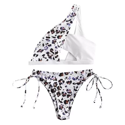 ZAFUL One Shoulder Bikini Set Leopard Printed Swimsuit Cut Out Swimwear Animal • $7.99