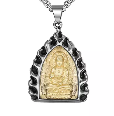 Men's Buddhist Amulet Gold Buddha Necklace Pendant Lucky Necklace Jewelry • $15.99