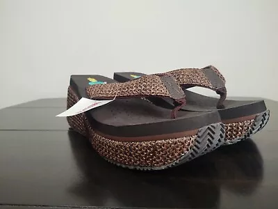 Volatile Brown And Black Wedge Flip Flop Thong Sandals Shoes Women's Size 8 • $35