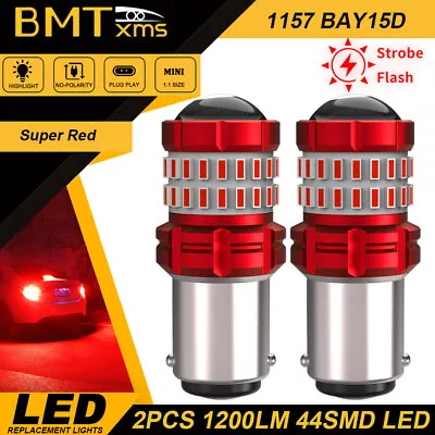 2pcs BA15D 1157 LED Strobe Flash Red Bright Brake Tail Stop Light Parking Bulbs • $14.99