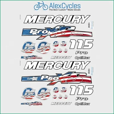 115 HP Mercury Optimax ProXS Outboadrs Motor USA Laminated Decals Boat Set • $77
