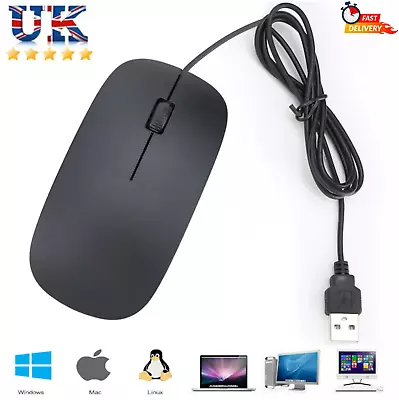 Wired USB Optical Mouse For Pc Acer Laptop Computer Scroll Wheel Black Mice UK • £3.89