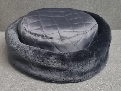 M&S Marks And Spencer Black Quilted And Faux Fur Cossack Style Hat • £6.50