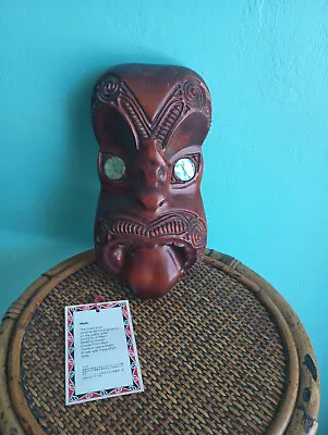 Maori New Zealand Wood Koruru Tribal Face Mask W Paua Shell Eyes For Wall. • $20
