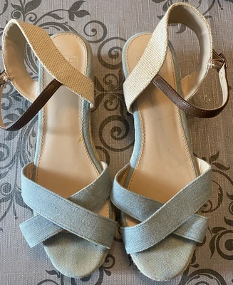 £5.50 • Buy F&F Size 6 Eur 39 Denim Wedge Sandals Buckle Fastening 