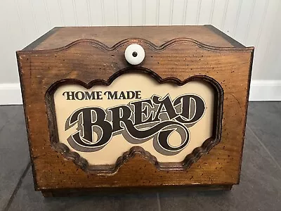 Vintage Wood Farmhouse Rustic Bread Box With Glass Window • $24.99