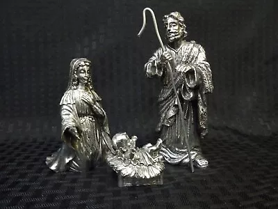 Nativity Set Silver Tone Heavy Pewter Like Resin Christmas Décor 3 Piece • $22.50