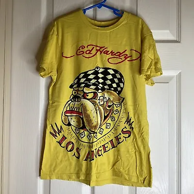 Ed Hardy Shirt Youth M Los Angeles Yellow Short Sleeve Bulldog Shirt • $14.99