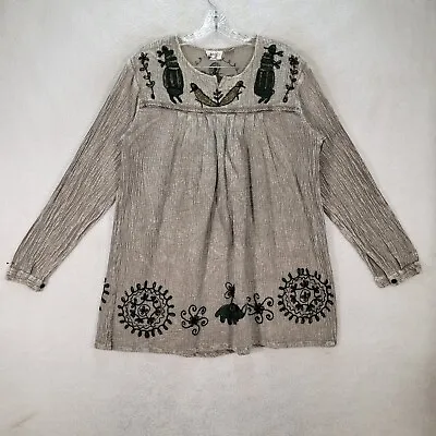 AS CO Womens Dress Size L Gray Cotton Embroidered Unique Boho Peasant Micro Mini • $24.95