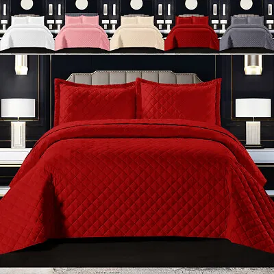 Luxury Quilted Bedspread Bed Throw Comforter Bedding Set Single Double King Size • £18.99