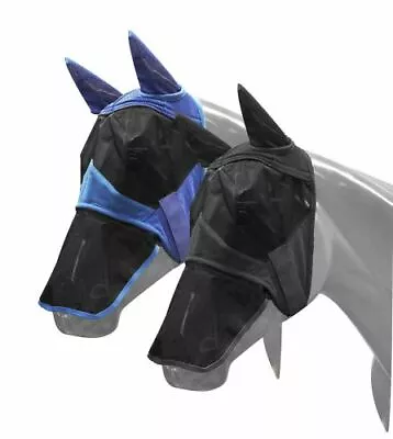 Horse Donkey Mule Pony Full Face Fly Mask W/ Removable Nose PIece Fleece Nylon • $15.90