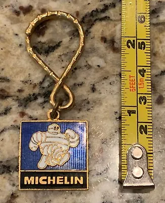 Vintage Michelin Bibendum Man Keychain Blue & White Enamel Approx. 2 1/2” Long • $13.95