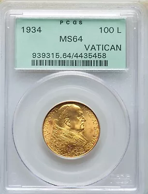 Vatican City 1933-34 100 Lire Gold Coin Choice Uncirculated Certified Pcgs Ms64 • $895