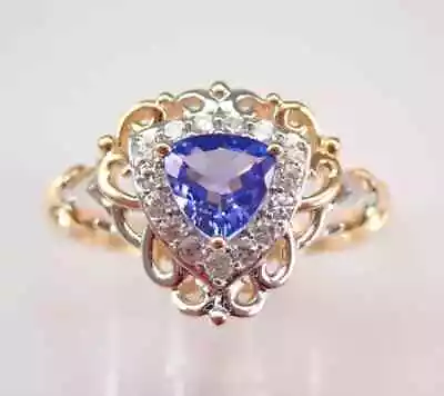 2.50Ct Trillion Cut Lab Created Blue Tanzanite Halo Ring 14K Yellow Gold Plated • £109.28