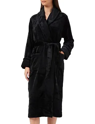 Ladies Soft Iris & Lilly Women's Long Velour Thick Plush Bathrobe Black Size 14 • £11.99