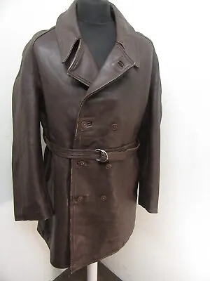 Vintage 70's French Leather Trench Coat Detective Police Officers Jacket Size L • £89