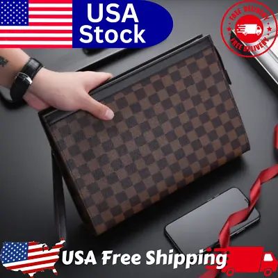 Men's Pu Leather Bag Clutch Bag Man's Wallets Envelope Bag Purse Wrist Wallets • $45.07