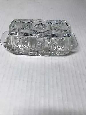 Anchor Hocking Prescut Star Of David Clear Glass 1 Stick Butter Dish & Lid Vtg. • $10