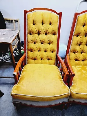 Vintage One Wooden Mid Century Modern High Back Arm Chair Yellow Comfortable #1 • $50