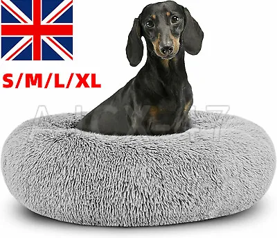 £18.99 • Buy Donut Dog Bed Round Grey Soft Plush Cat Beds Calming Pet Anti Anxiety Warm