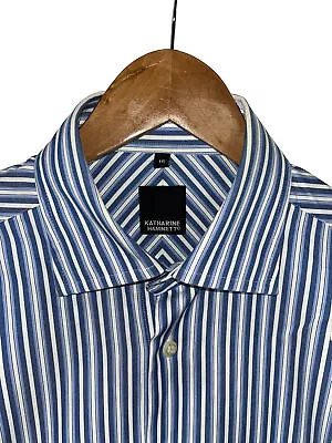 Katharine Hamnett Striped Shirt Size 16 Mens In White / Blue Pre Loved • £15.99