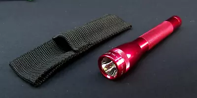 MINI MAG-LITE 2 X AA Flashlight RED W/BELT HOLDER NEW MADE IN CALIFORNIA • $15