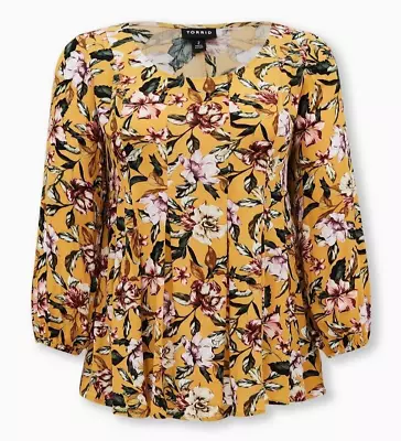 Torrid 3 Yellow Floral Fit And Flare Crinkle Gauze Top Womens Plus • $19.79